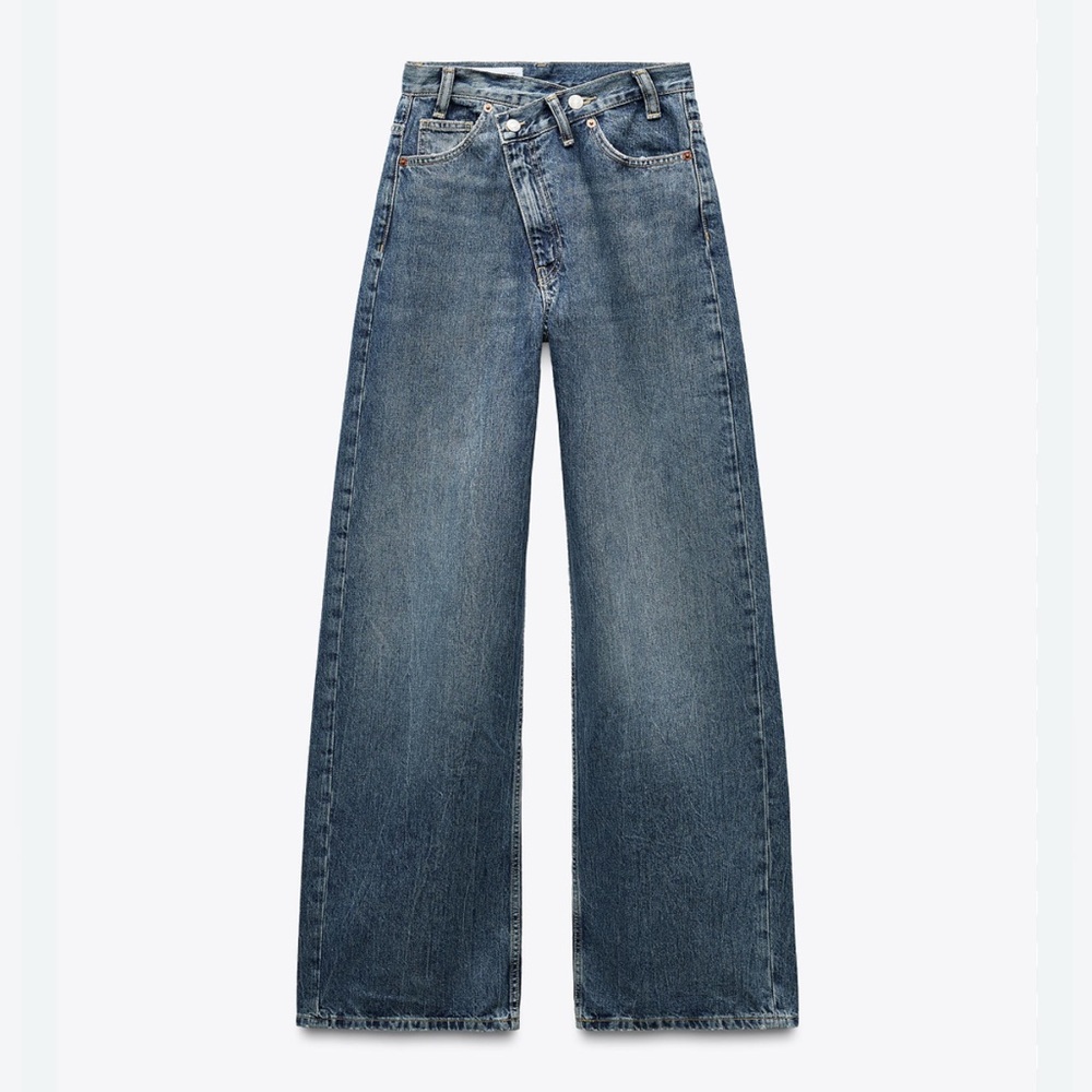 Zara Wide Leg Flare Jeans - Medium Blue Denim